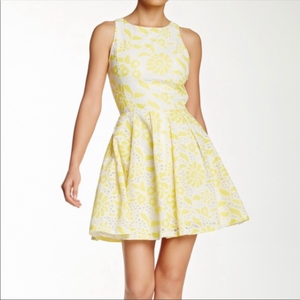 Love...Ady‎ yellow lace V neck exposed zipper full skirt tank dress size small